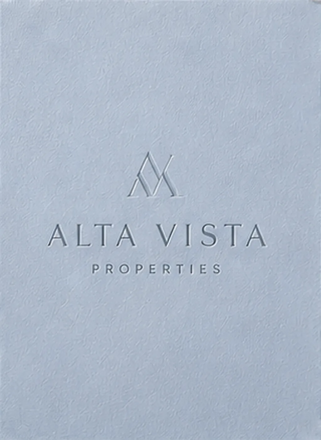 Alta Vista property developer identity mark on blue textured stock