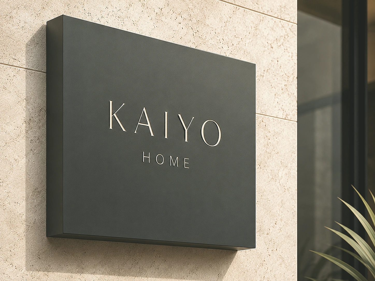 Kaiyo Home scented candle packaging on travertine