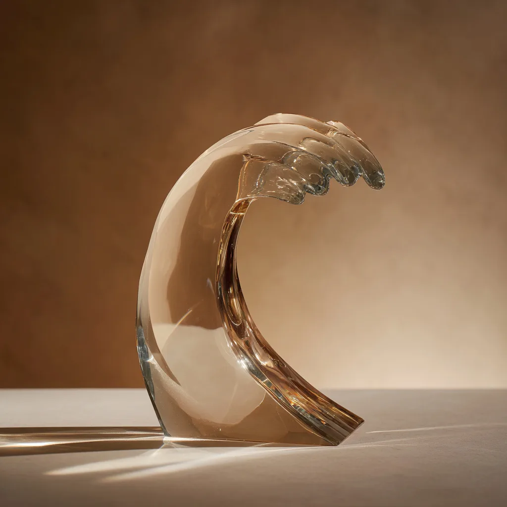 Sculptural glass form on a soft neutral background