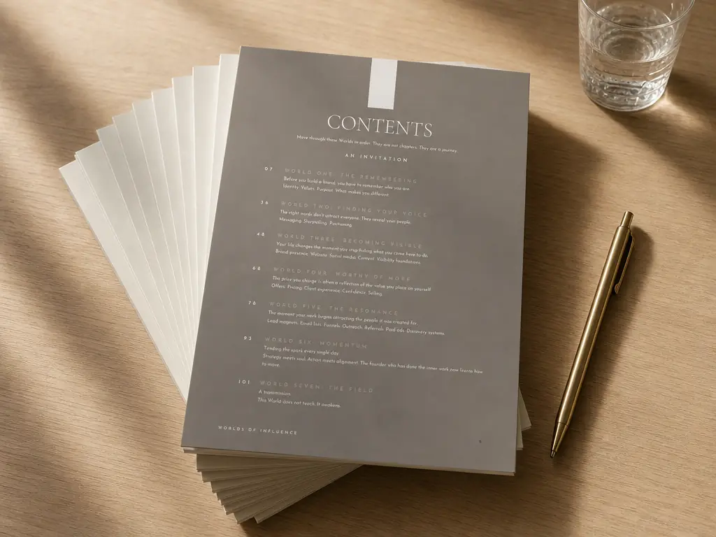 The contents page, the seven Worlds in order