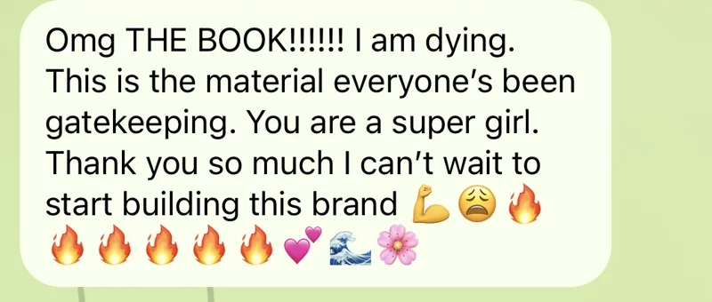 A reader's message: Omg THE BOOK! I am dying. This is the material everyone's been gatekeeping. You are a super girl. Thank you so much I can't wait to start building this brand